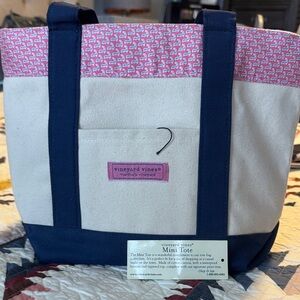 Vineyard Vines Cream and Pink Tote